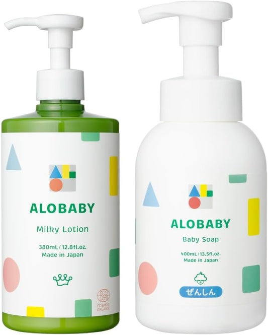 Baby Lotion Arobaby Milk Lotion Big Bottle, 12.8 fl oz (380 ml) (Arobaby Organic Skin Care Set (Milk Lotion 13.8 fl oz (380 ml + Baby Soap, 13.5 fl oz (400 ml))