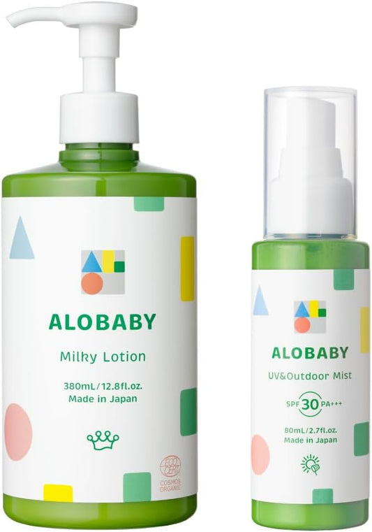Baby Lotion Alobaby Milk Lotion Big Bottle, 12.8 fl oz (380 ml) (Mil Lotion Big Bottle, 12.8 fl oz (380 ml) + UV & Outdoor Mist 2.8 fl oz (80 ml)