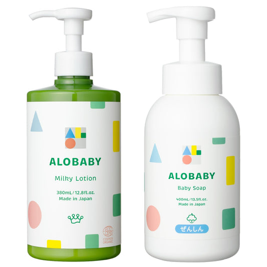 Baby Lotion Arobaby Milk Lotion Big Bottle, 12.8 fl oz (380 ml) (Arobaby Organic Skin Care Set (Milk Lotion 13.8 fl oz (380 ml + Baby Soap, 13.5 fl oz (400 ml))