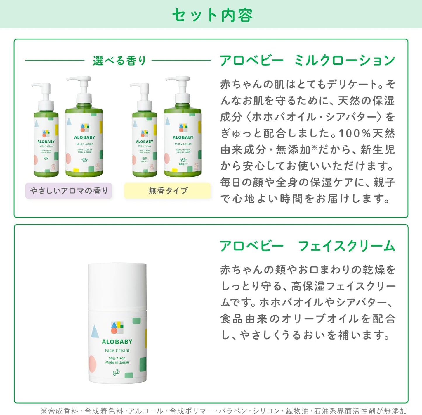 Aloe Baby Milk Lotion, 5.1 fl oz (150 ml), Unscented + Face Cream, 100% Natural, Organic, Additive-Free, Newborn, Moisturizing