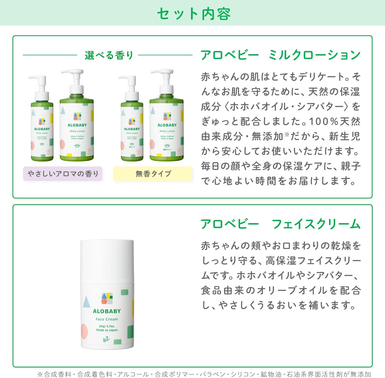 Aloe Baby Milk Lotion, 5.1 fl oz (150 ml), Unscented + Face Cream, 100% Natural, Organic, Additive-Free, Newborn, Moisturizing