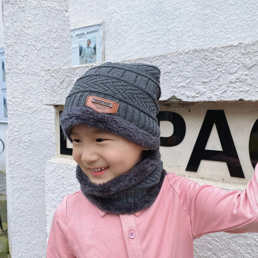Children's hat winter velvet warm neck support two-piece men's and women's outdoor thickened knit hat Official Website