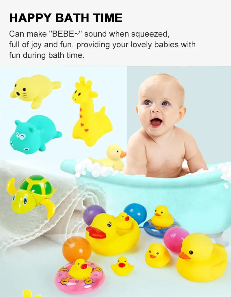 13pcs Baby Cute Animals Bath Toy Swimming Water Toys Soft Rubber Float Squeeze Sound Kids Wash Play Funny Toys Gifts