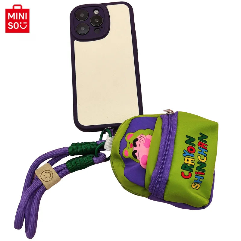 2025 Miniso New Crayon Shin chan Bag Mobile Phone Rope Multi functional Change Bluetooth Storage Bag Anti throw Wrist Strap