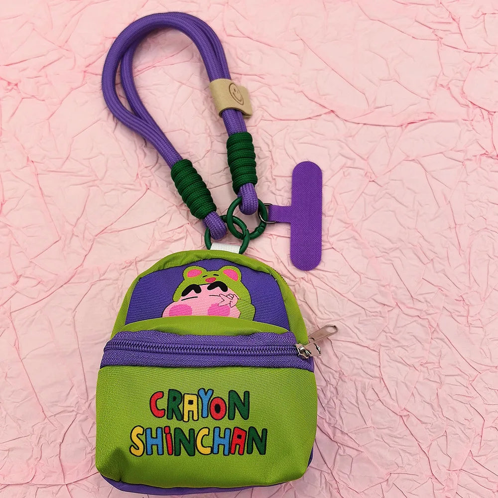 2025 Miniso New Crayon Shin chan Bag Mobile Phone Rope Multi functional Change Bluetooth Storage Bag Anti throw Wrist Strap