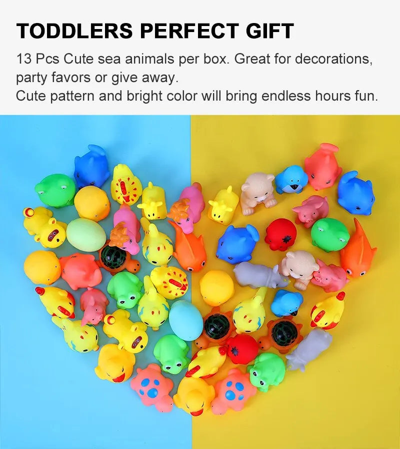 13pcs Baby Cute Animals Bath Toy Swimming Water Toys Soft Rubber Float Squeeze Sound Kids Wash Play Funny Toys Gifts