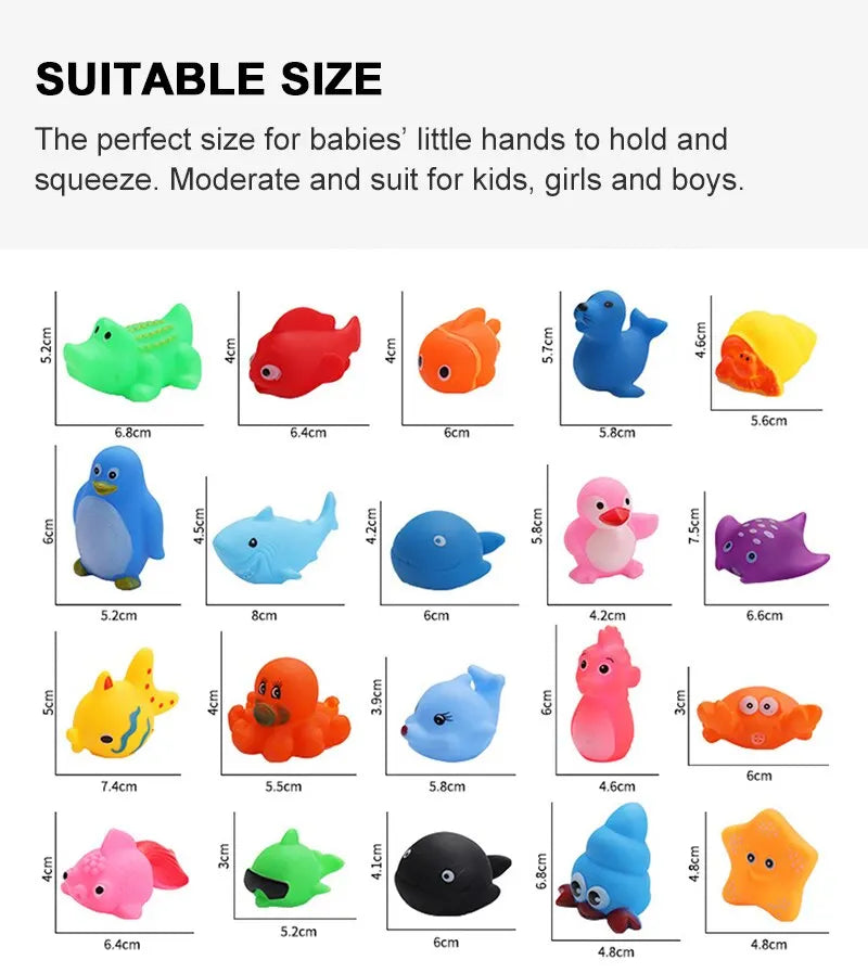 13pcs Baby Cute Animals Bath Toy Swimming Water Toys Soft Rubber Float Squeeze Sound Kids Wash Play Funny Toys Gifts