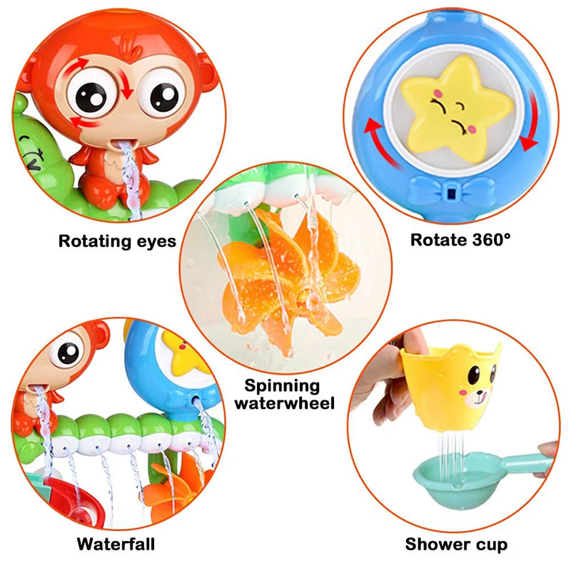 QWZ Baby Cartoon Monkey Classic Shower Bath Toy Animal Sprinkle Bathroom Swimming Bathing Shower Educational Toys For Kid Gift