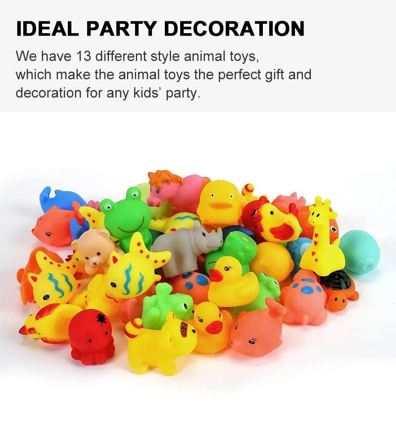 13pcs Baby Cute Animals Bath Toy Swimming Water Toys Soft Rubber Float Squeeze Sound Kids Wash Play Funny Toys Gifts