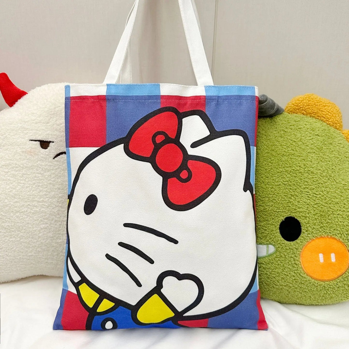 Sanrio Hello Kitty Large Capacity Handbag Cartoon Canvas Bag Casual Commuter Satchel Fashion Shoulder Bag Holiday Gift for Girls