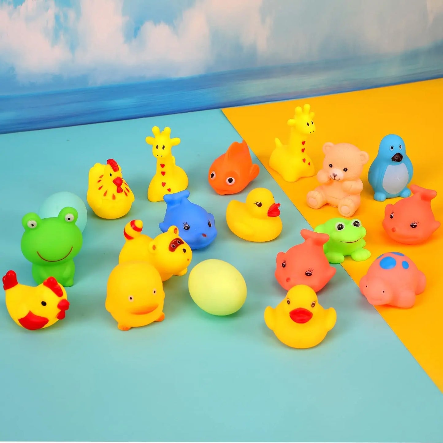 13pcs Baby Cute Animals Bath Toy Swimming Water Toys Soft Rubber Float Squeeze Sound Kids Wash Play Funny Toys Gifts