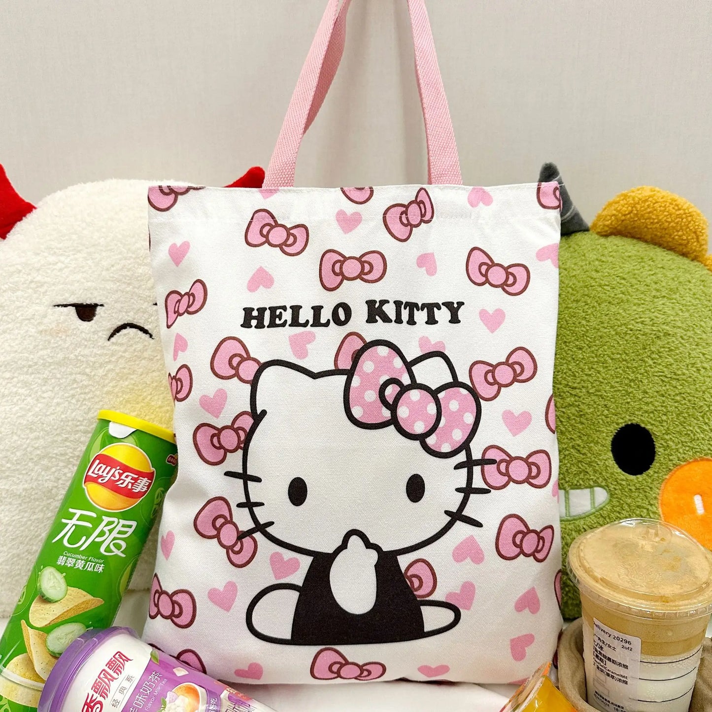 Sanrio Hello Kitty Large Capacity Handbag Cartoon Canvas Bag Casual Commuter Satchel Fashion Shoulder Bag Holiday Gift for Girls