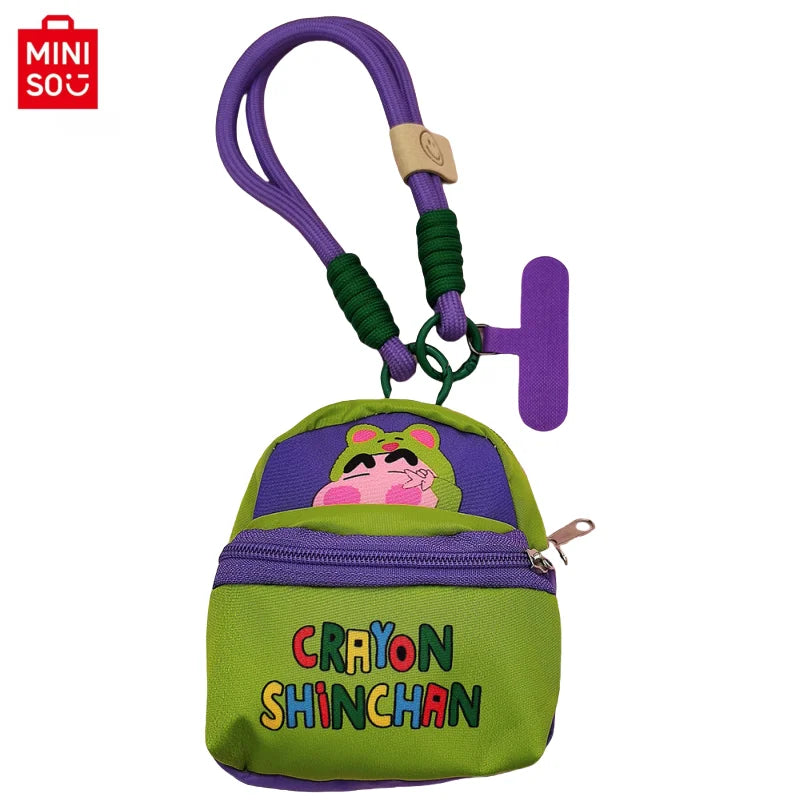 2025 Miniso New Crayon Shin chan Bag Mobile Phone Rope Multi functional Change Bluetooth Storage Bag Anti throw Wrist Strap