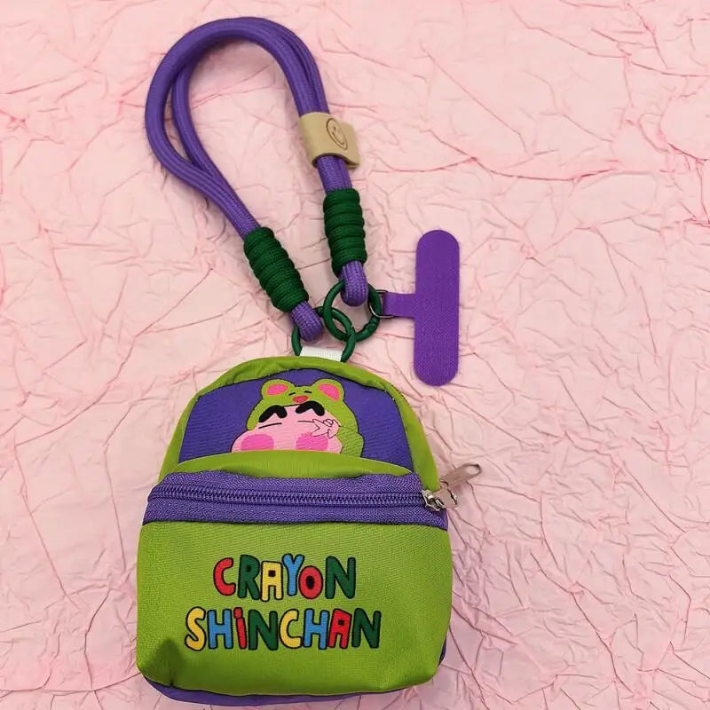 2025 Miniso New Crayon Shin chan Bag Mobile Phone Rope Multi functional Change Bluetooth Storage Bag Anti throw Wrist Strap