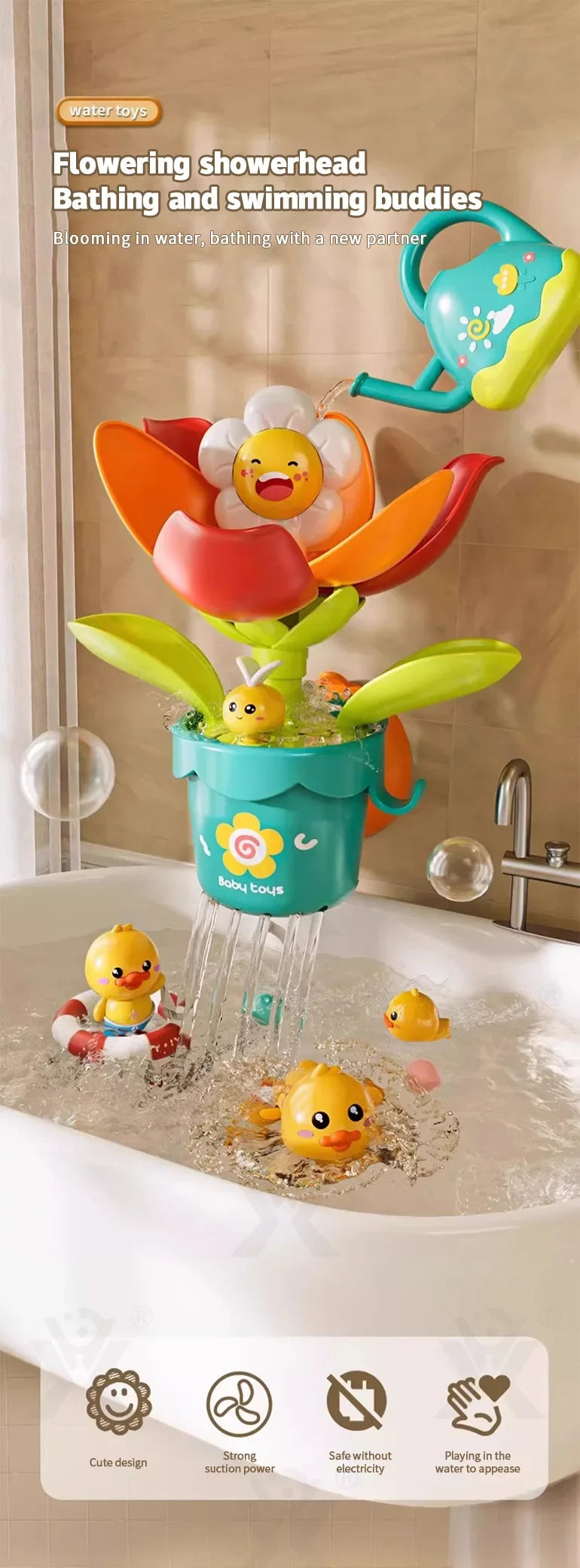 Baby Funny Water Game Bath Toy Sunflower Bathroom Shower Spray Water Bathroom Bathtub Toy Fun Water Spray Sprinkler